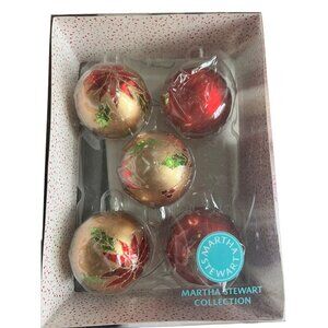 Martha Stewart Collection Glass Christmas Ornaments Set of 5 Red Gold Balls